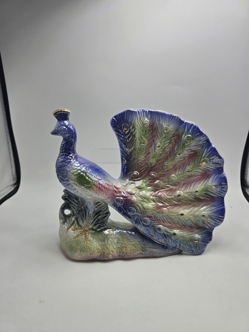 Vintage Iridescent Luster Ceramic Peacock Bird Figurine